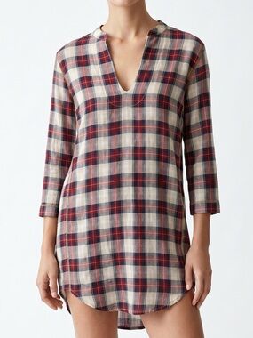 🆕 Sim & Sam Red Plaid Tunic Shirt Dress Lightweight New with Tags Size Small